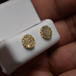 Natural Diamond Earrings In 14K Yellow Gold