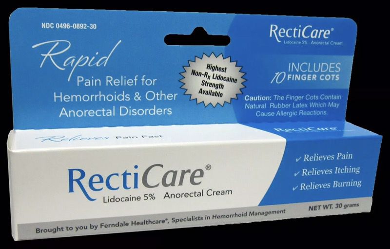 Recticare - 5% Lidocaine Cream - Numbs Pain, Itching, Burning NEW SEALED