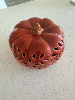 Hobby Lobby Glazed Ceramic Pumpkin Candle Lantern / Luminary