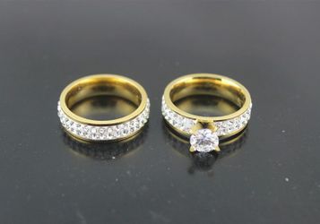 Stainless steel Gold filled Engagement Wedding Rings set