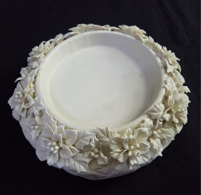 Vtg Ceramic Plant Pot/Candle Holder Intricate Design Floral Pattern 10"X4" Erco