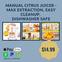 Manual Citrus Juicer - Max Extraction, Easy Cleanup, Dishwasher Safe