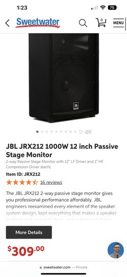 JBL JRX(contact info removed)W 12 inch Passive Stage Monitor