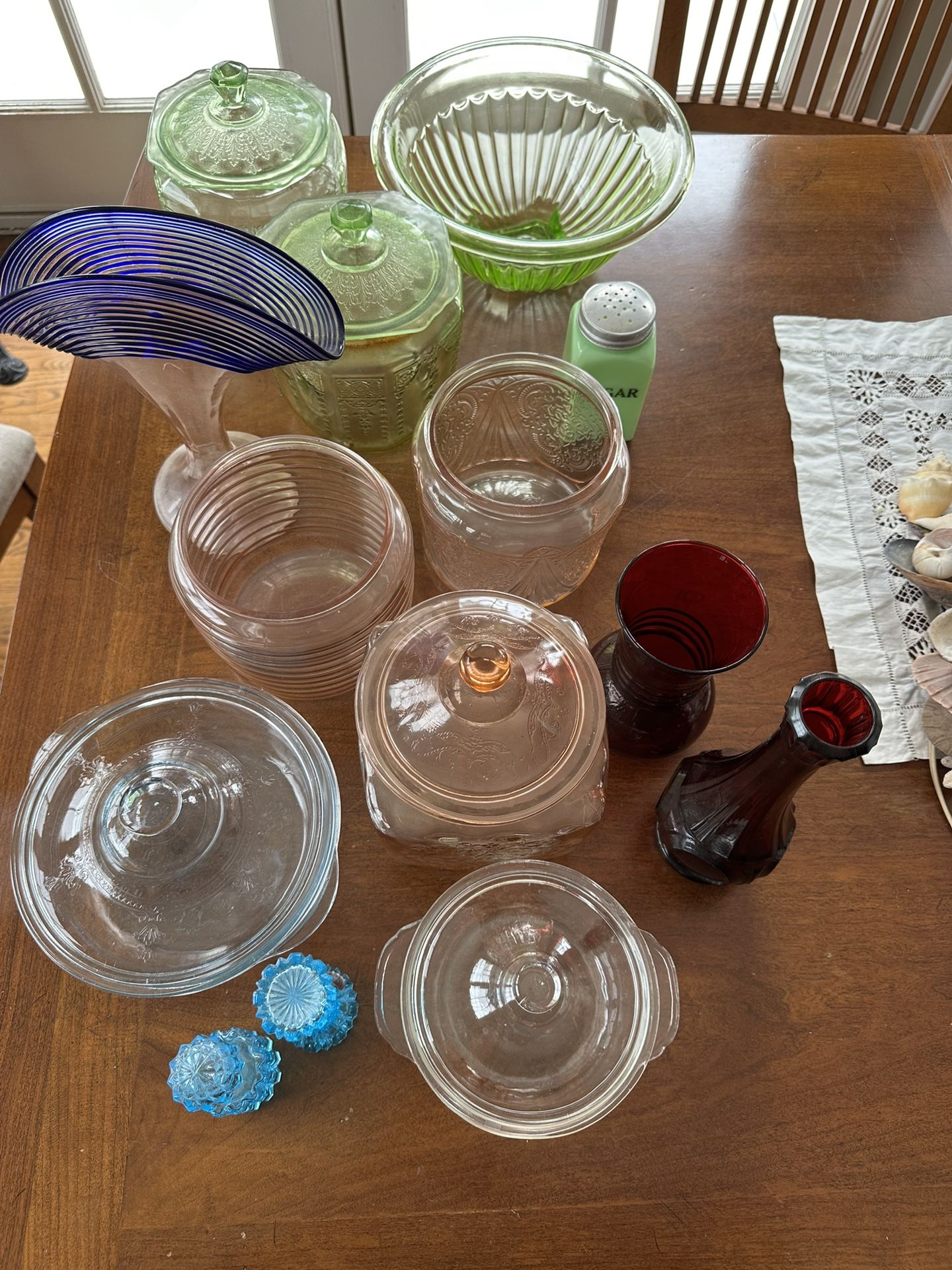 Depression Vintage Glass Lot Pink Green Blue Red