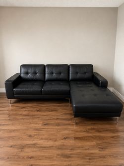 Authentic Black Leather Sectional Sofa