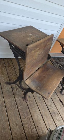Antique Cast Iron and Wood School Desk