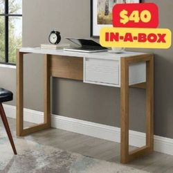 Walker Edison Ashton 46” Fluted Drawer English Oak/White Writing / Computer Desk
