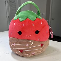 Valentine’s Day Strawberry with Chocolate Squishmallows Plush Treat Basket NEW