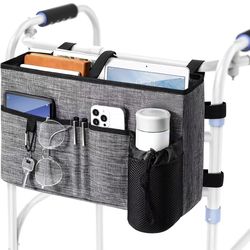 Walker Bag, Secure Fit Walker Basket with Cup Holder, Large Capacity Foldable Walker Accessories for Seniors, Detachable Folding Walker Pouch Organize