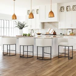 Linen Fabric Upholstered Accent Barstools for Kitchen Island, Linen Color