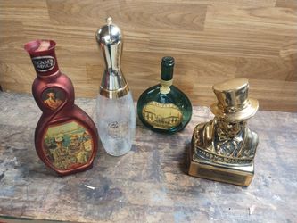 Vintage whiskey and wine bottles