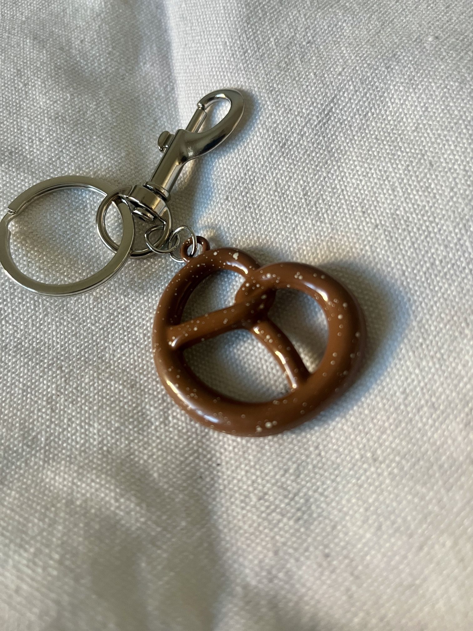 Brown Pretzel Keychain With Silver Hardware New With Tagged