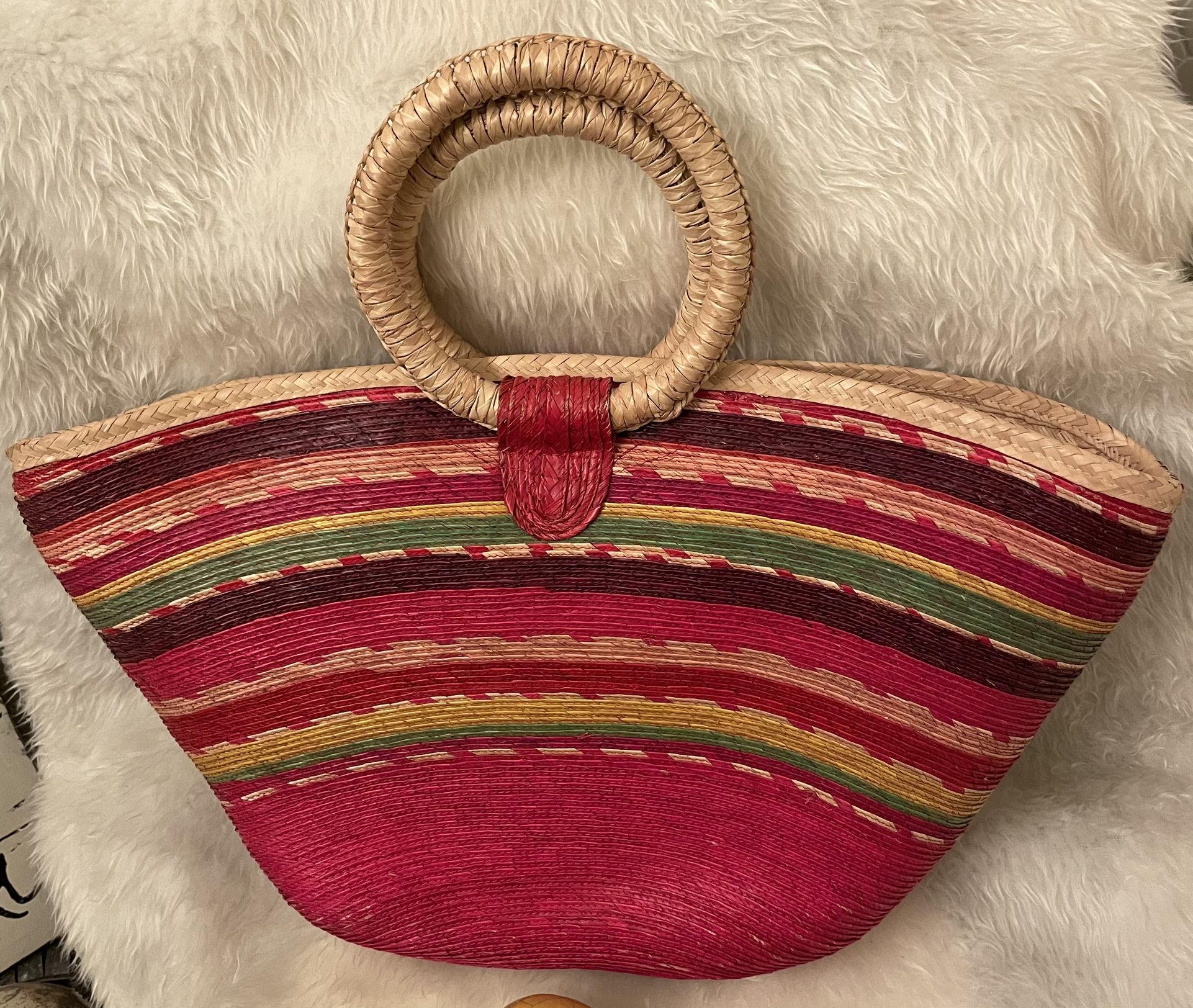 Multi Color Large Summer/Spring Straw Tote Bag