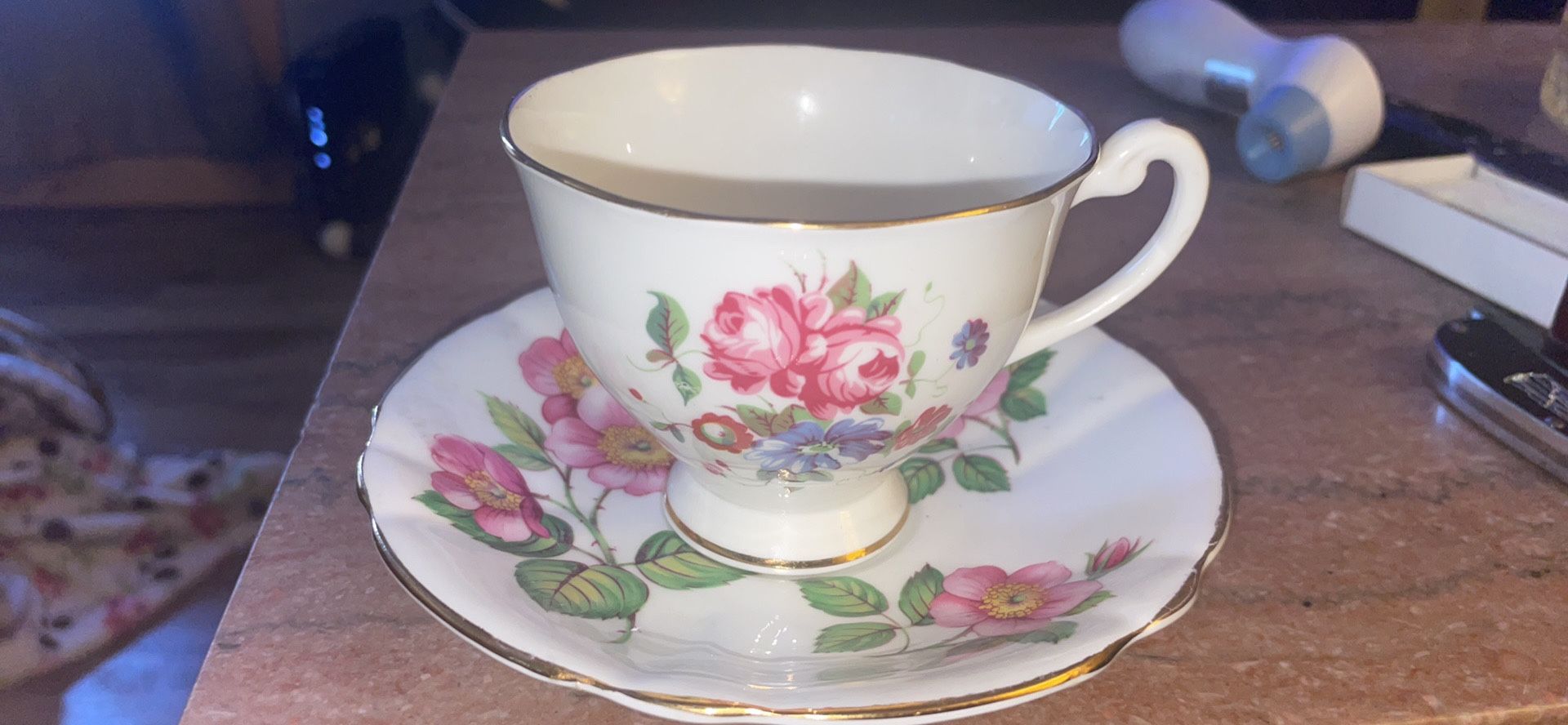 Clarence English Bone China Floral Tea Cup And Saucer Set Pink Roses