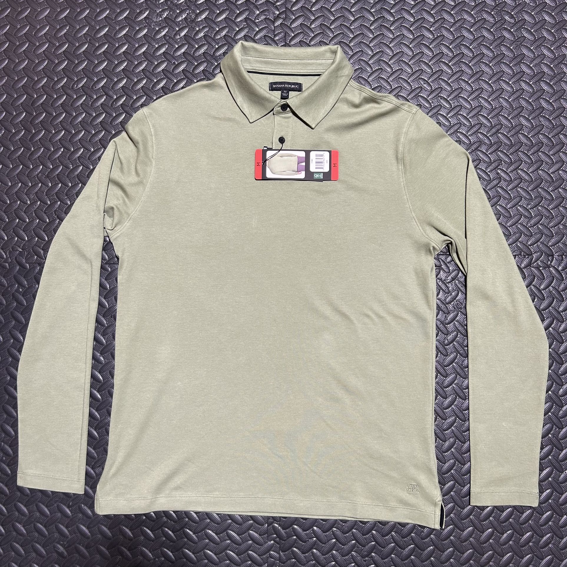 Banana Republic Luxe Touch Polo Shirt Men's Size Medium Green Long Sleeve NEW