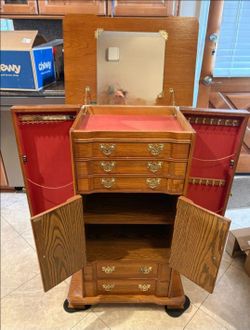 Antique Rosalco "The Commodore Collection" Solic Oak Wood Jewelry Armoire Chest