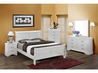 Brand new white queen bedframe, dresser, mirror, nightstand