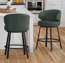 2X Green 26” swivel faux leather barstools