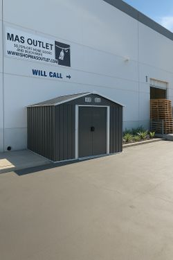 (New in box need assemble) 8’ L x 10’ W x 6.’ H galvanized steel Metal Storage Shed Outdoor Garden Backyard 8’x10’ Storage.