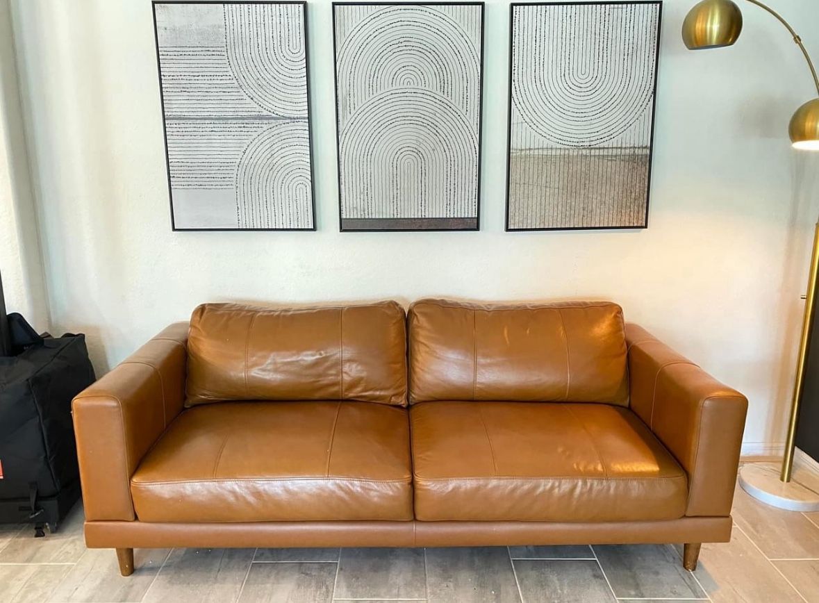 Modern Camel Brown Leather Sofa