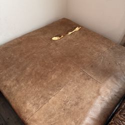 Large Pottery Barn Padded Leather Ottoman 