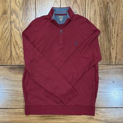 🌹 Red Navy PONY Mens LARGE Ralph Lauren POLO Long Sleeve Quarter Zip Vintage Dress Sweater Shirt