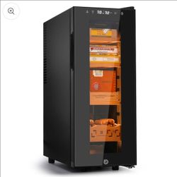35L Electric Cigar Humidor Cabinet with Thermoelectric Cooling, Adjustable Temperature & Humidity, Led Light, Spanish Cedar Shelves & Drawer, Ideal Gi