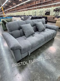 😎 Grey tufted microfiber fabric futon folding sofa bed with storage underneath, New in the Box.