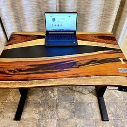 Exotic Cocobolo Wood River Computer Desk On Electric Legs