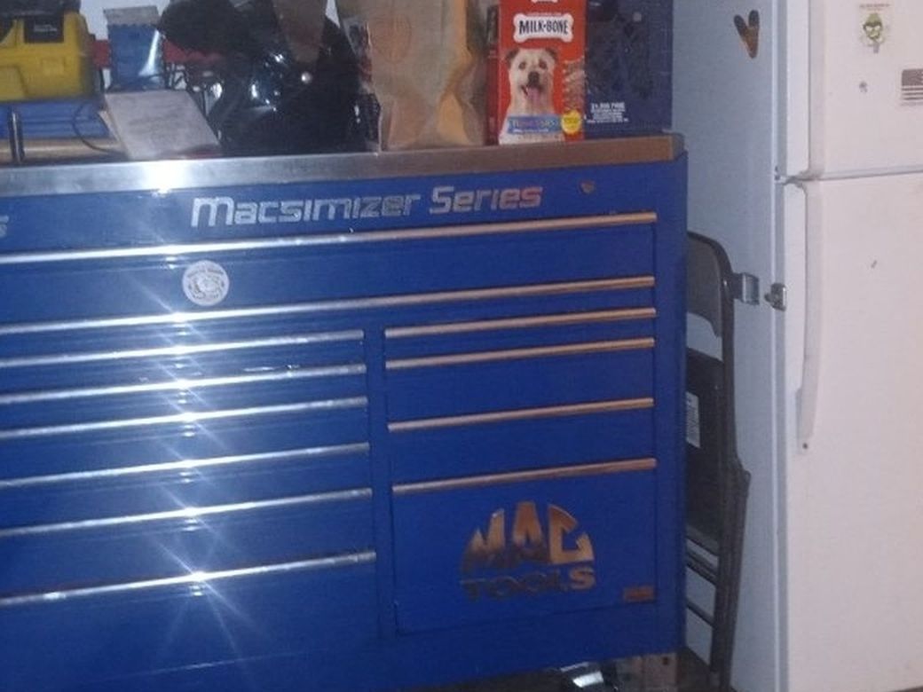 Mac Tools Tool Box With Side Cabinet And Stainless Steel Tops