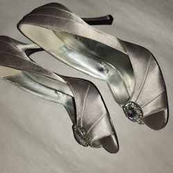 Silver Jeweled Peeptoe Heels
