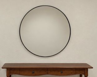 48 Inch Round Oversized Black Metal Accent Mirror