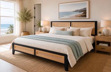 🔥 NEW King Size Rattan Bed Frame – Modern Boho Style, coastal, farmhouse style bed M1