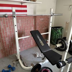 FS: Weider Olympic Weight Bench + Plates Lats Pull Etc 200lbs Home Kept Gym Lift