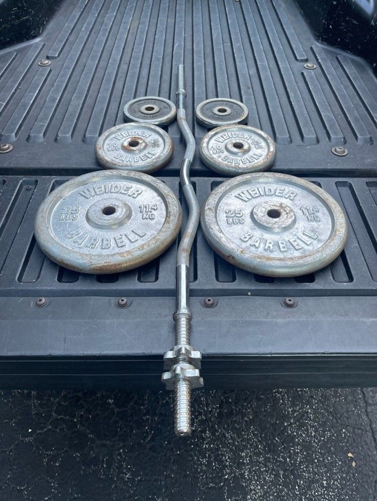STANDARD NEW CURL BAR & (PAIRS OF) : 25s  10s  5s  STANDARD PLATES