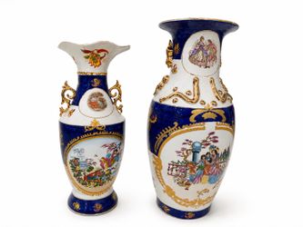 Large Decorative Porcelain Floor Vases – Cobalt Blue & Gold Gilt (Pair or Individual)
