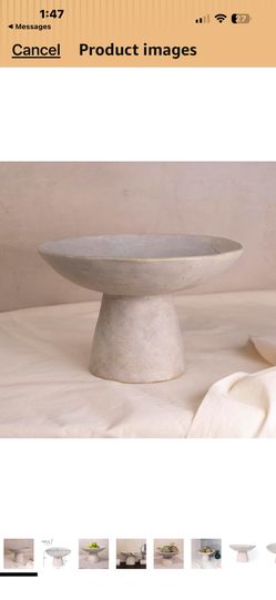 Shelf & Nook Ceramic Pedestal Bowl – Large Decorative Footed Bowl for Fruit, Keys, Entryway Table, Kitchen Island Centerpiece – Off-White Matte Stonew