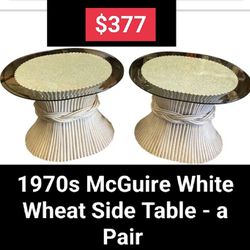 1970s McGuire White Wheat Side Table - A Pair /Make An Offer/Reduce Prices 