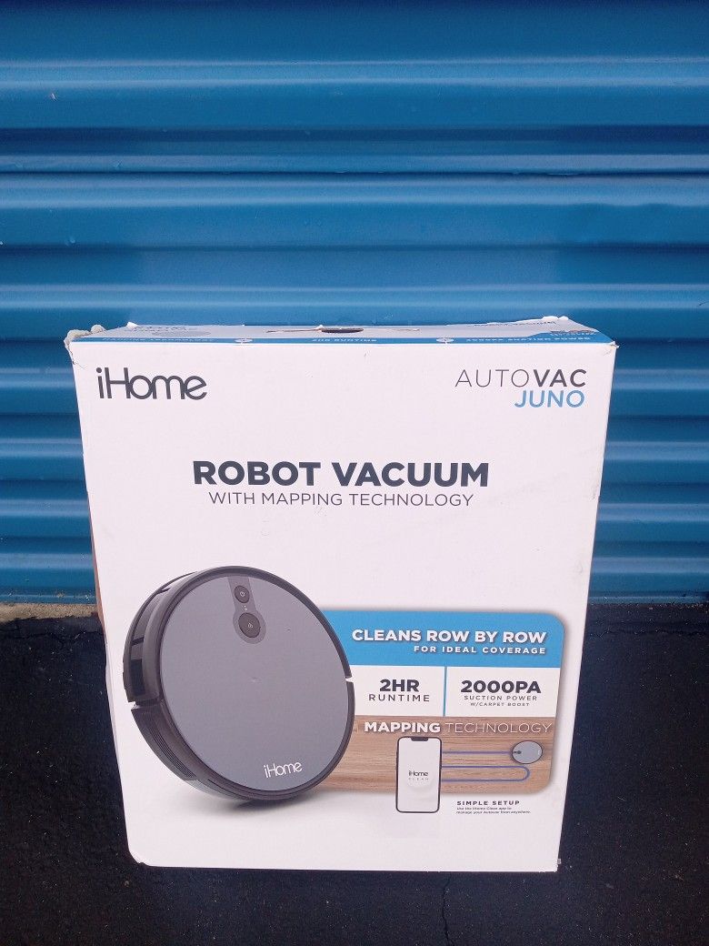 iHome AutoVac Juno Robot Vacuum With Mapping Technology 2000pa Strong Suction Power 100 Minute Runtime App Connectivity