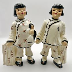 Vintage 1950s Florence Ceramics Asian Boy and Girl Figurines- Set of 2