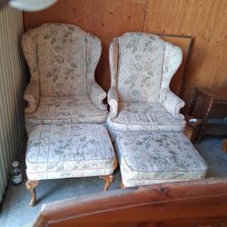 His And Her Chairs Each Has Its Own Foot Stool