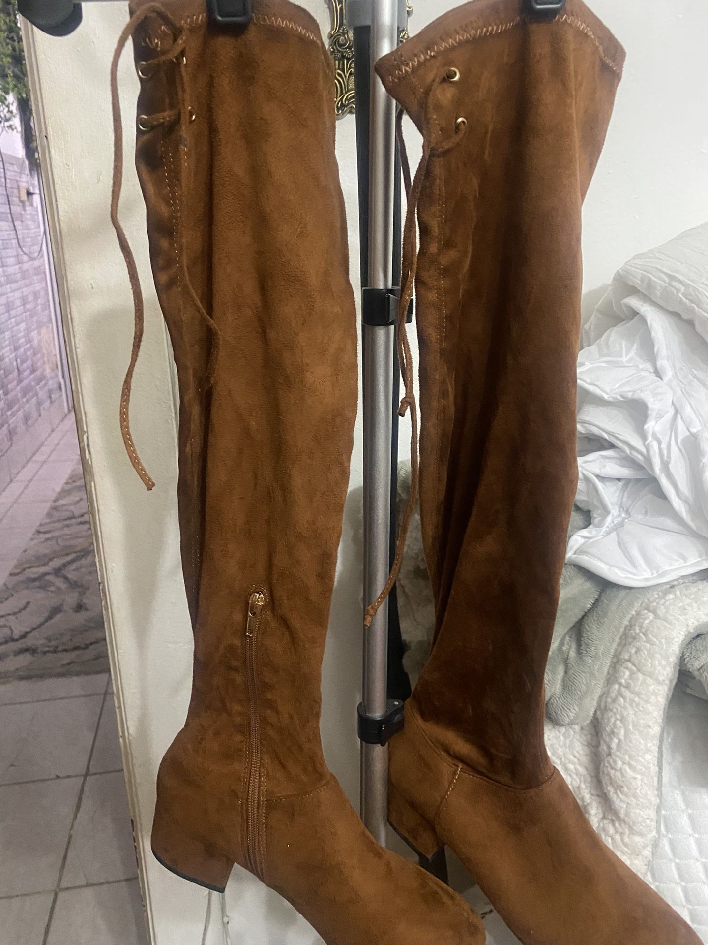 Thigh High Boots Black And One Brown 