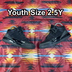 Nike Air Jordan 3 Retro Black Cat Youth Size 2.5Y DM0966-001 Shoes