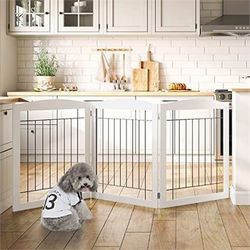 PAWLAND Extra Wide Dog gate for The House, Doorway, Stairs, Freestanding Foldable Wire Pet Gate, Pet Puppy Safety Fence, 30" Height (White, 3 Panels)6