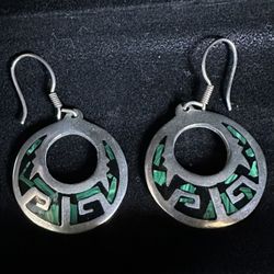 925 SILVER EARRINGS WITH ONYX AND MALACHITE INLAY