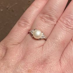 Natural Pearl Silver Ring 925 Sz 7