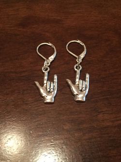 NEW Hand Signing Gesture I Love You Charms on Dangle Sterling Silver Earrings