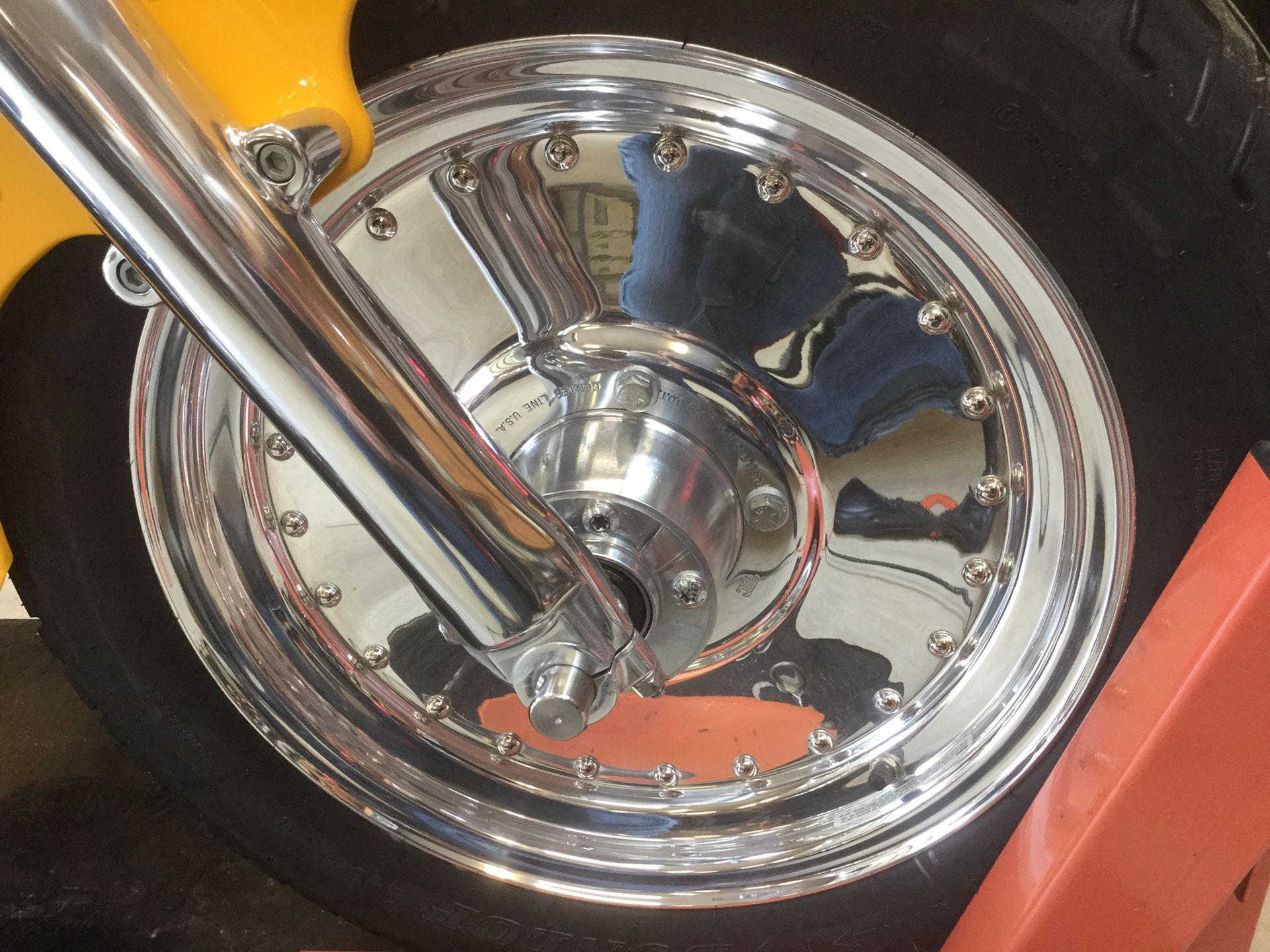 Harley fatboy polished front wheel