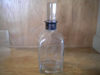 Floral etched crystal clear glass liquor decanter vintage