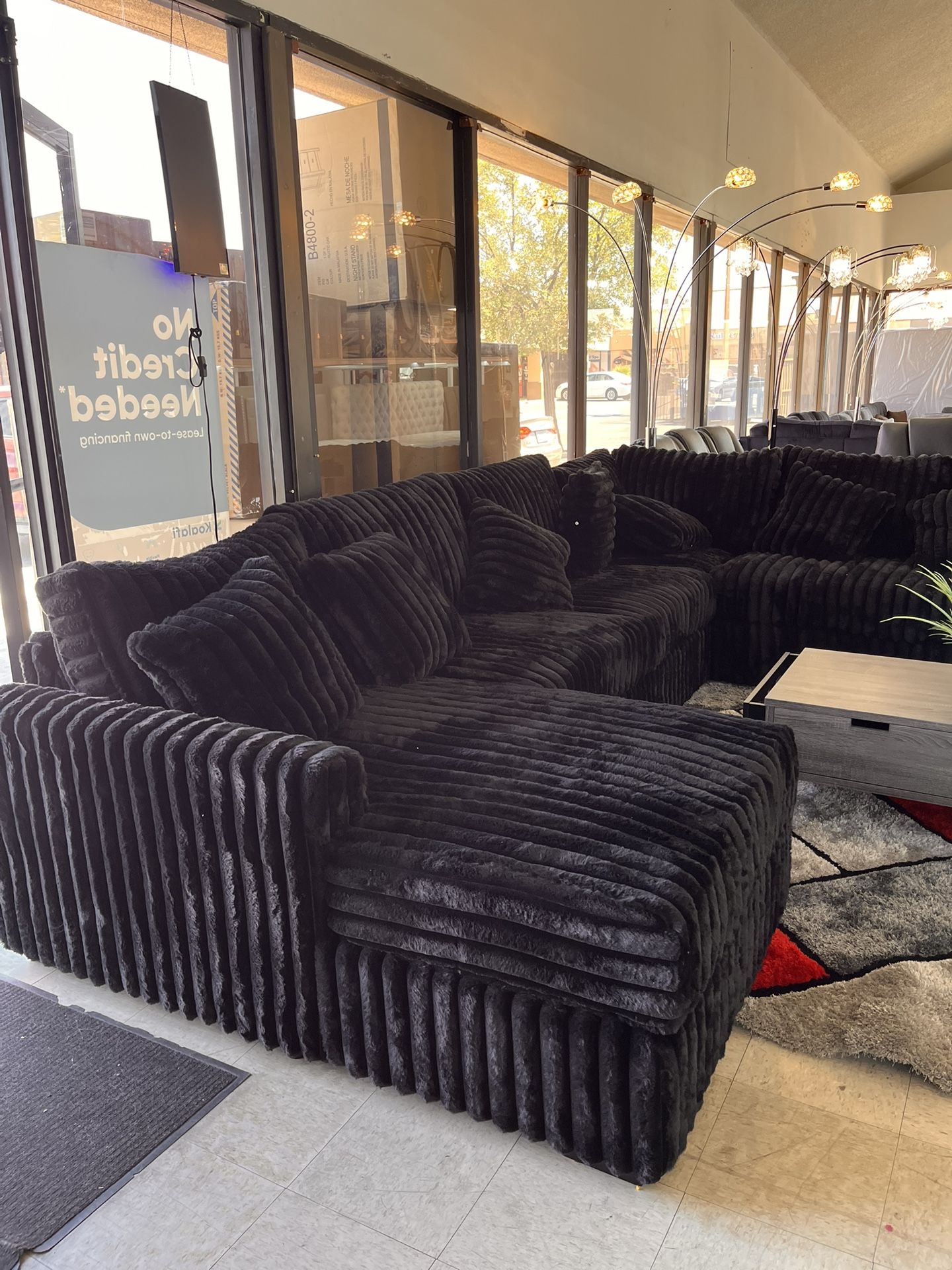 Big Sectional Corduroy Black Color NEW / Sofa Seccional Grande Para Sala Nuevo